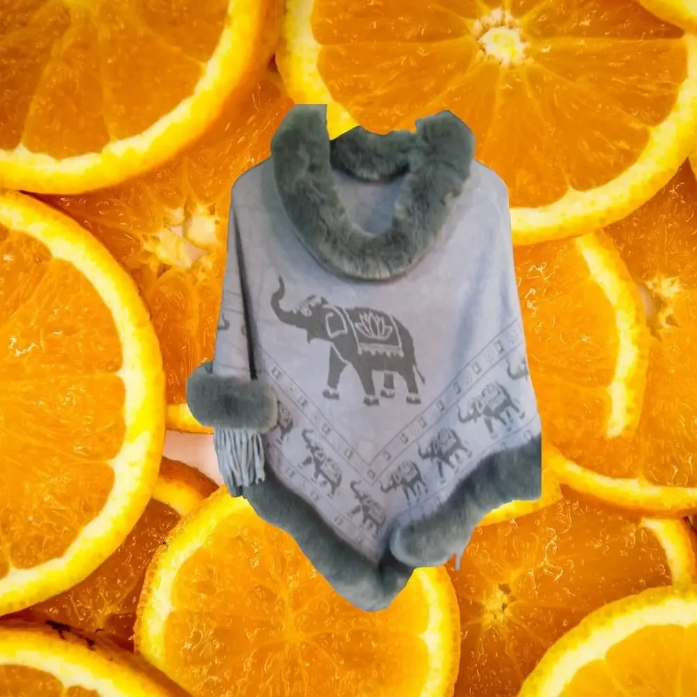 Elephant with Faux‎ Fur Cape Size OSFM